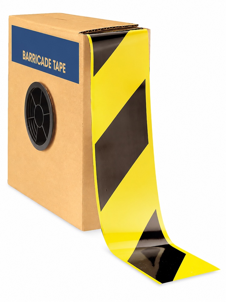 Striped Barricade Tape - 3" x 1,000', Black/Yellow
