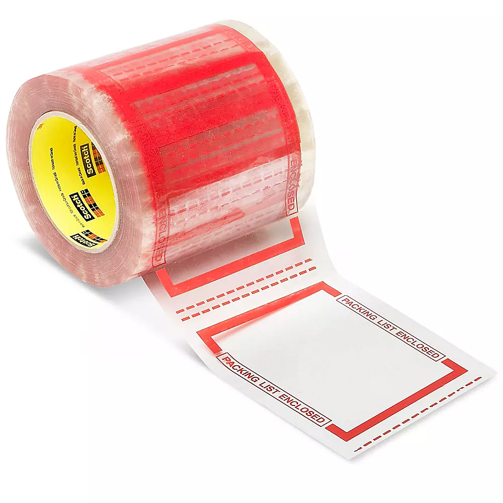 3M 828 Pouch Tape "Packing List Enclosed" - Red, 5 x 6"
