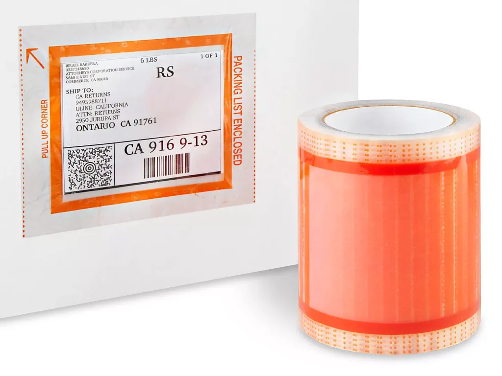 Pouch Tape - "Packing List Enclosed", 5 x 6", Orange