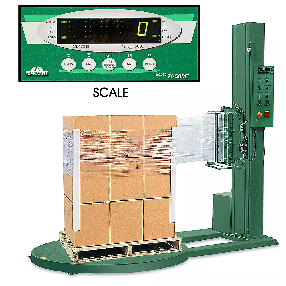 Semi-Automatic Stretch Wrap Machine with Scale - 52 x 52 x 80"