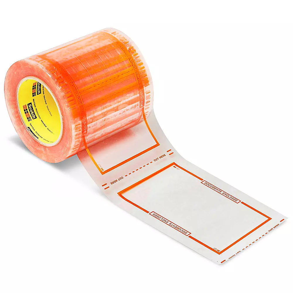 3M 827 Pouch Tape "Documents Enclosed" - Orange, 5 x 8"